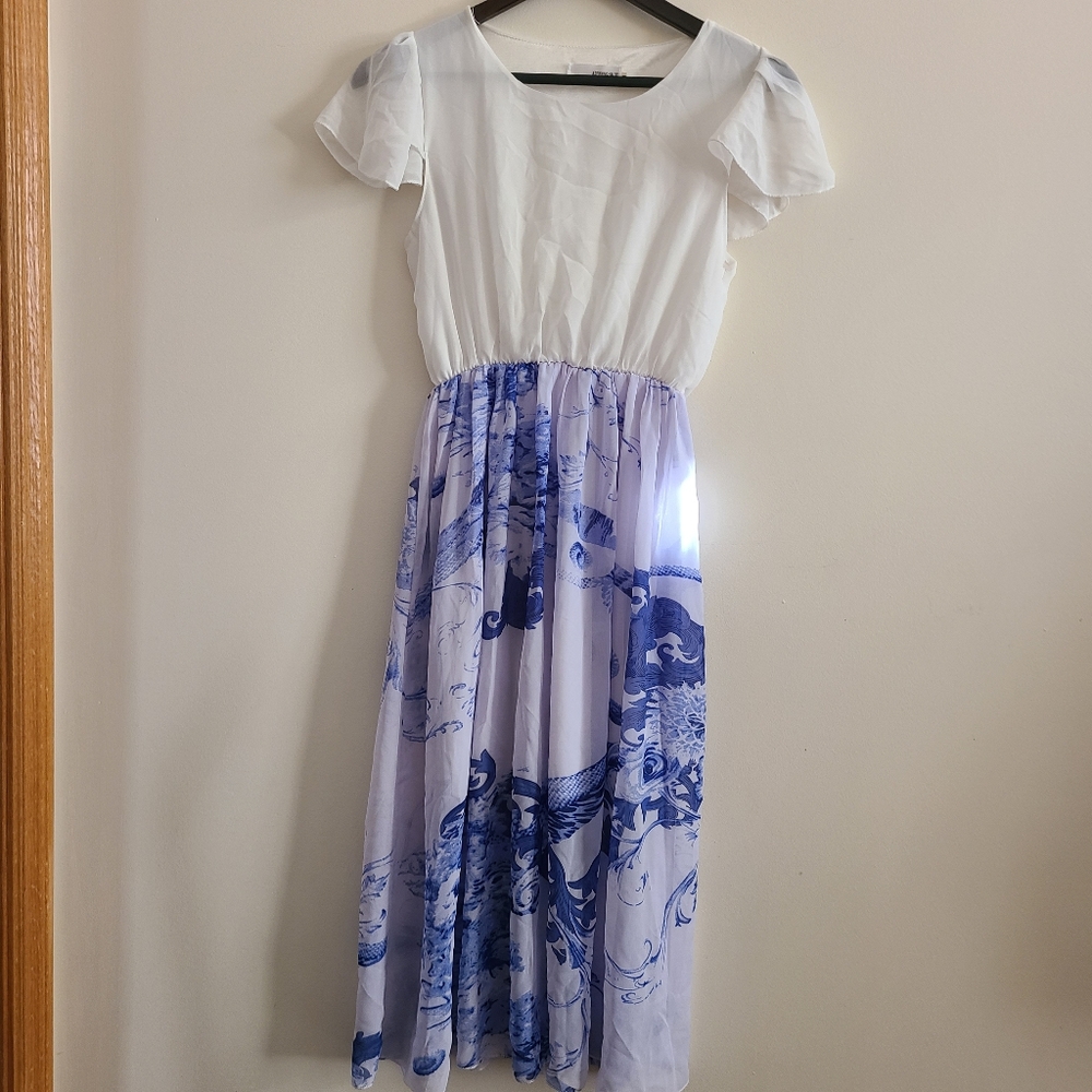 White and Blue Floral Dress